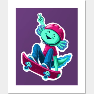 Skateboard Axolotl Posters and Art